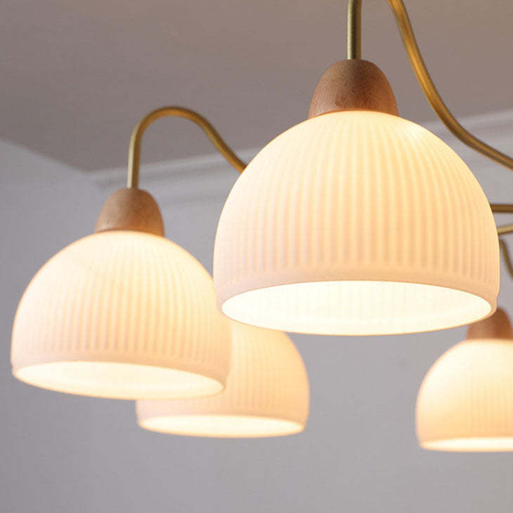 Nordic Japanese Glass Round Wood Chandelier