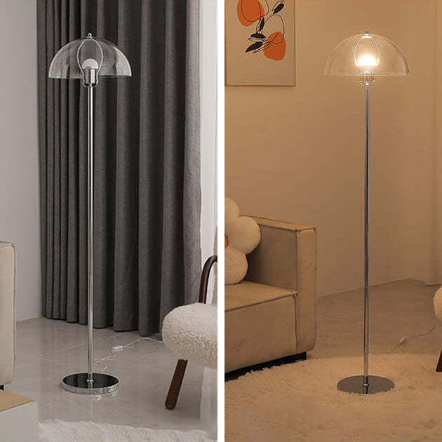 Nordic Vintage Acrylic Clear Dome LED Floor Lamp — USB + 3 Colors Changeable (Warm/Neutral/White) / Tea