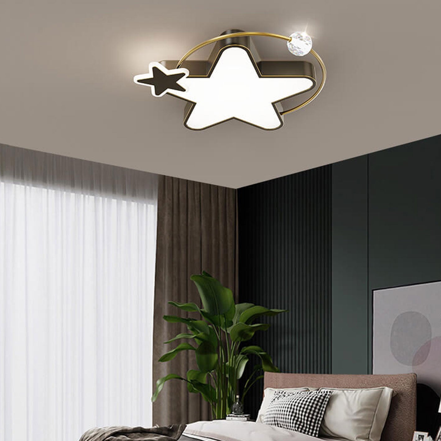 Nordic Star Moon Copper Crystal LED Flush Mount Light — Star - 36W / Gold / 220V-240V For UK/AU