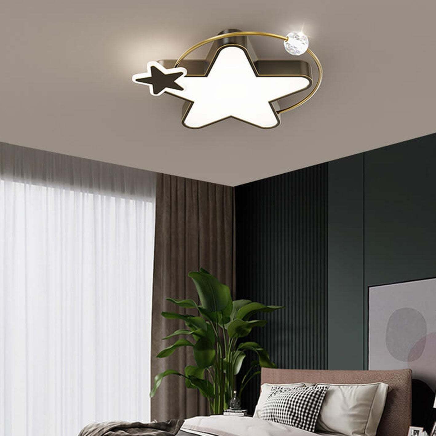 Nordic Star Moon Copper Crystal LED Flush Mount Light — Star - 36W / Gold / 220V-240V For UK/AU