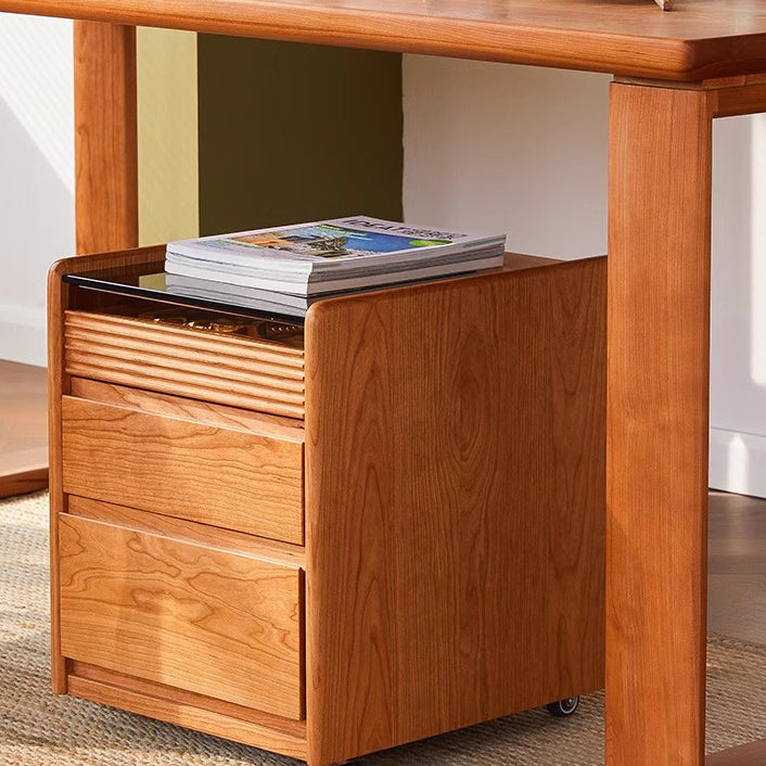 Vintage Glass Top Solid Wood 3-Drawer End Table