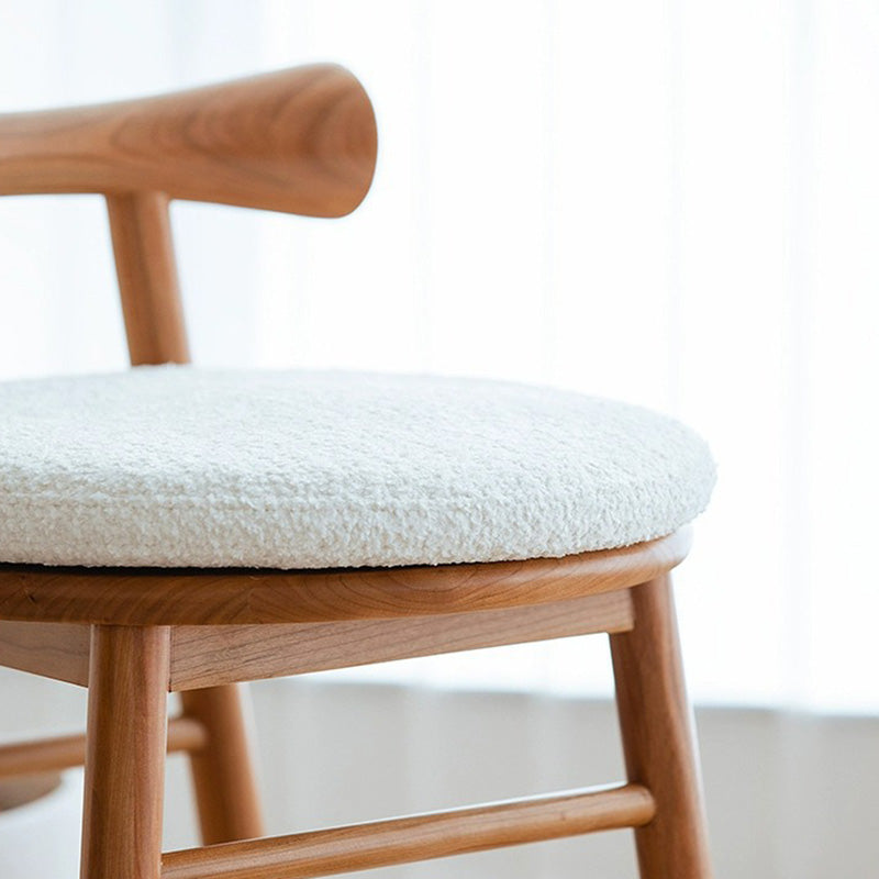 Modern Lambswool Wood Round Vanity Stool Low Back