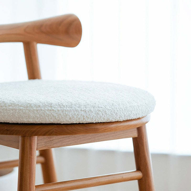Modern Lambswool Wood Round Vanity Stool Low Back
