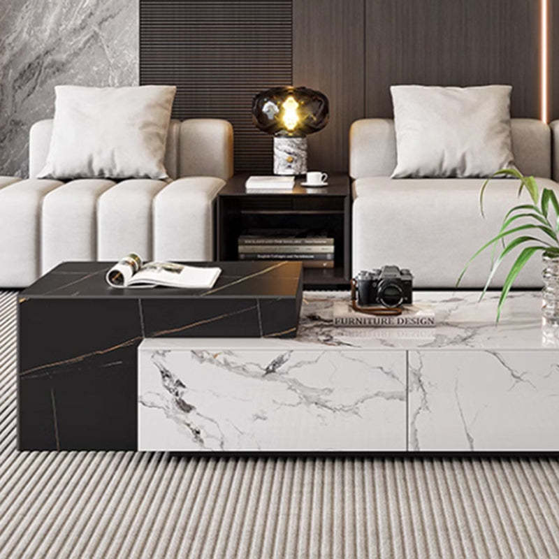 Minimalist Rectangular Rock Plate Wood Coffee Table — 4 Drawers / G