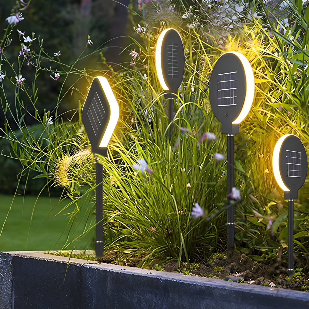 Circular Geometric Black LED Modern Solar Lawn Light