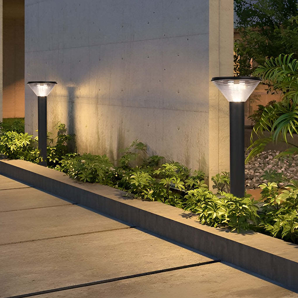Round Light Control Induction Black Modern Outdoor Solar Pathway Lights-Lighom