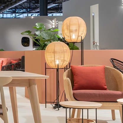 Rustic Boho Rattan and Metal Frame Accent Floor Lamp-Lighom