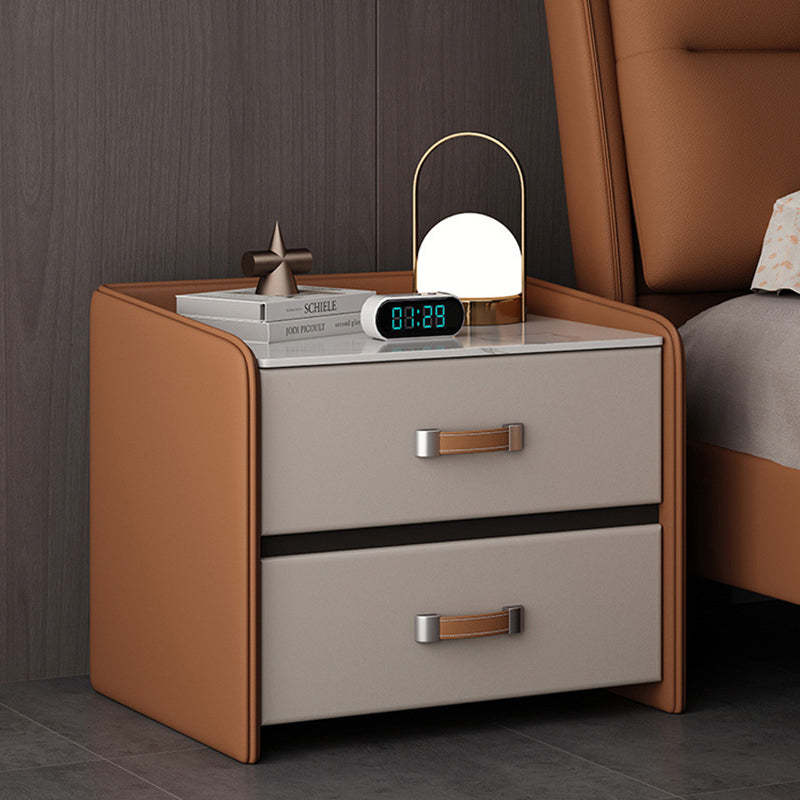 Modern Saddle Leather Wood 2-Drawer Nightstand