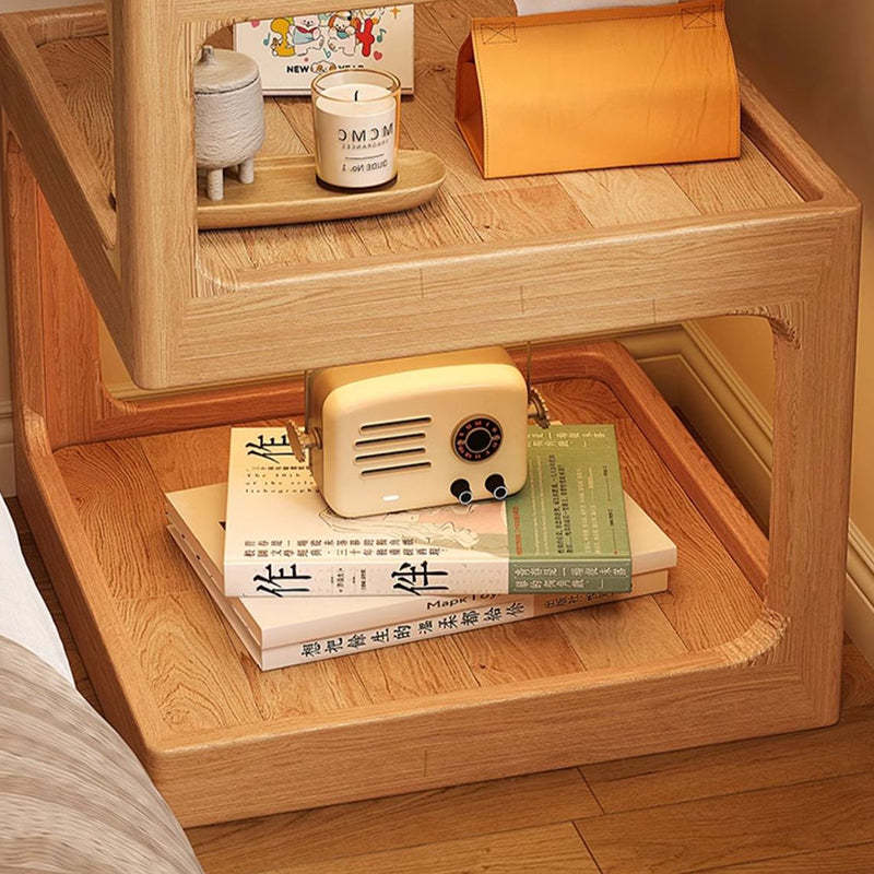 Vintage Glass Wood 3-Tier End Table — Log Color
