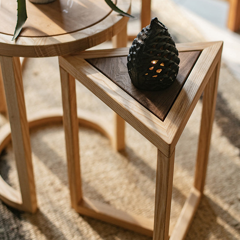 Modern Round Triangle Wood End Table