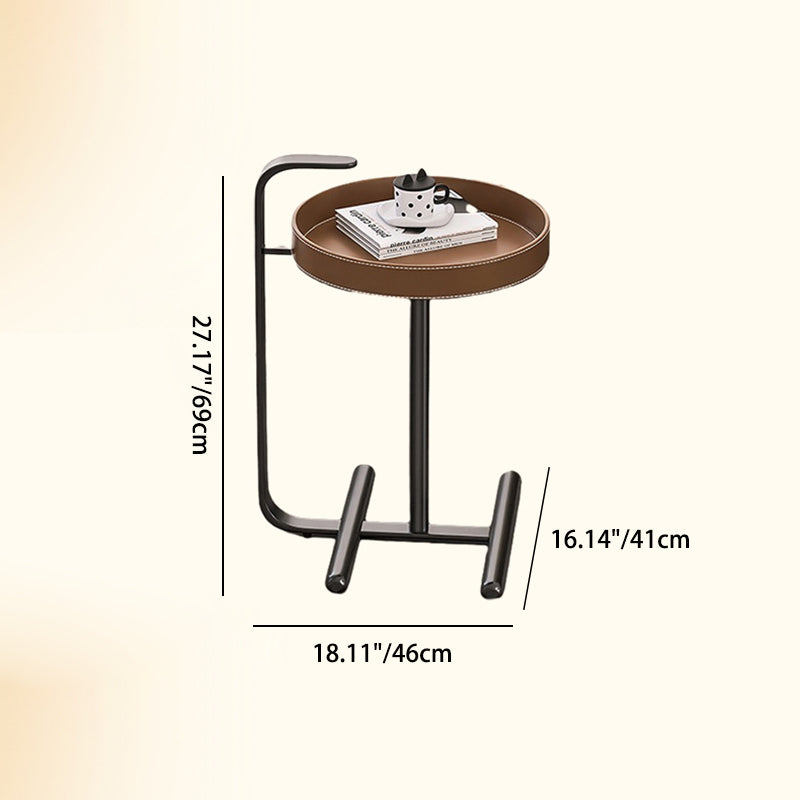 Minimalist Leather Steel Tray Side Table
