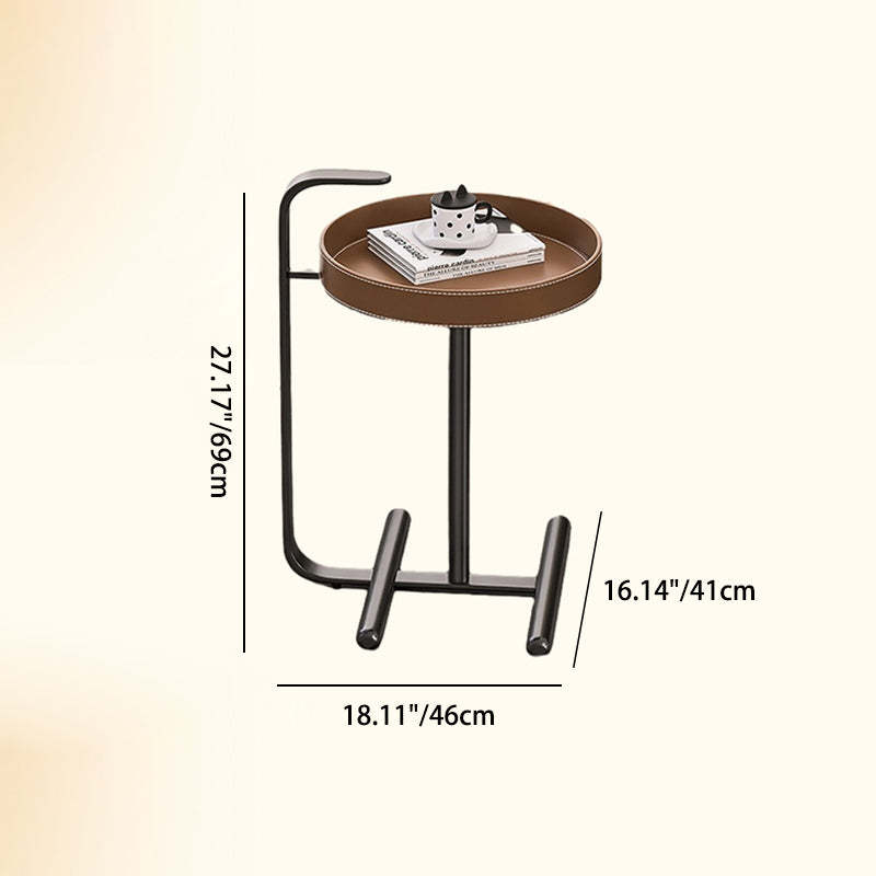 Minimalist Leather Steel Tray Side Table