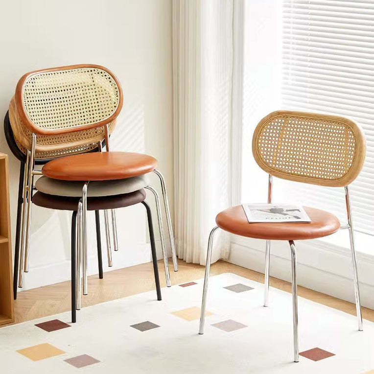 Vintage Wood Metal Leather Dining Chair
