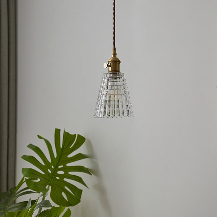 Vintage Round Cup Brass Glass Pendant Light