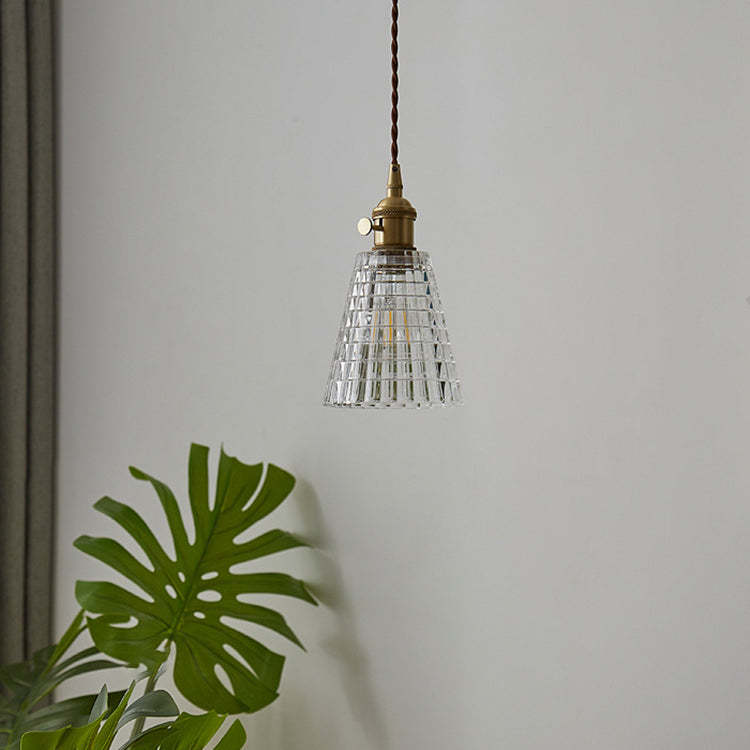 Vintage Round Cup Brass Glass Pendant Light