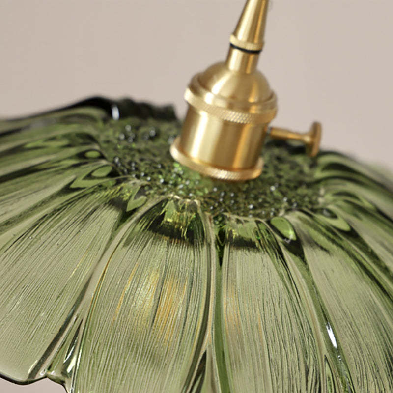 Vintage Lotus Leaf Glass Brass Pendant