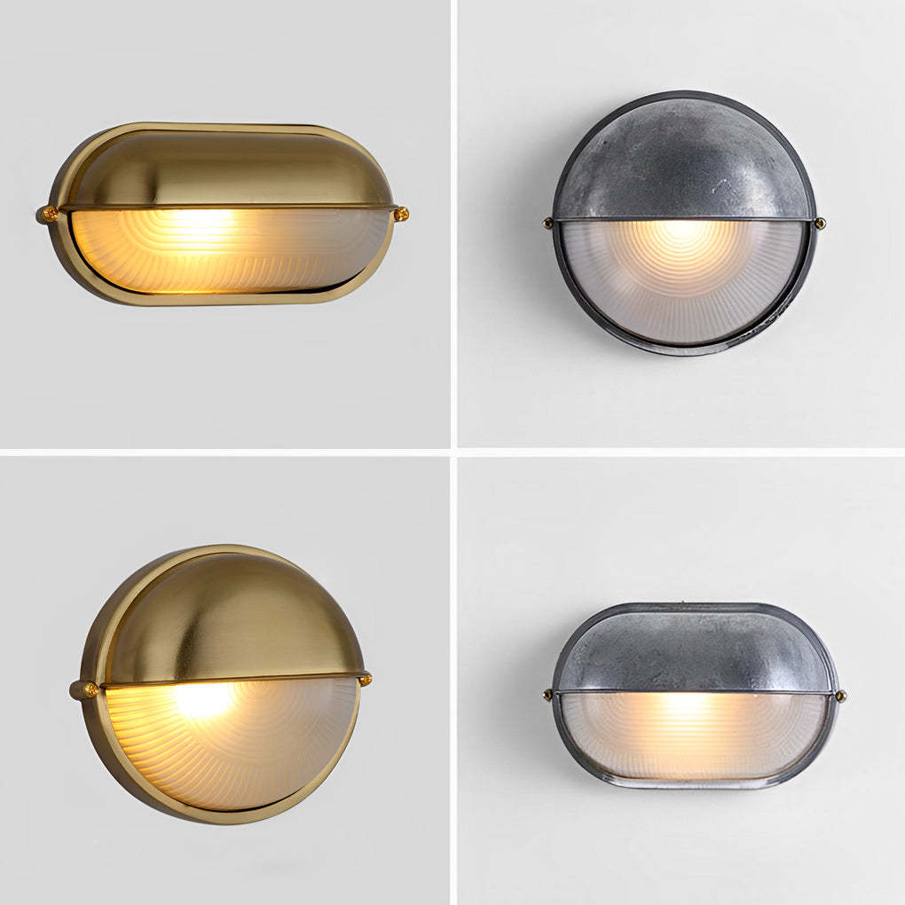 Round Oval Cast Aluminum Glass Waterproof Retro Industrial Wall Lamp-Lighom