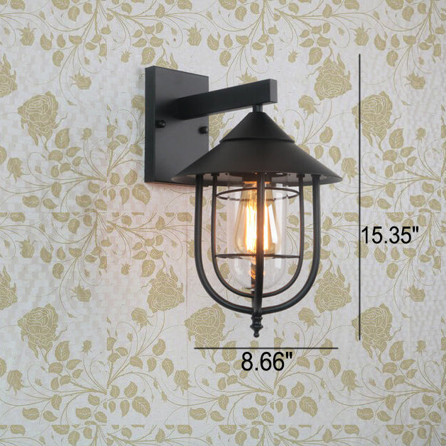 Vintage Industrial Iron Lantern Indoor Outdoor Wall Sconce