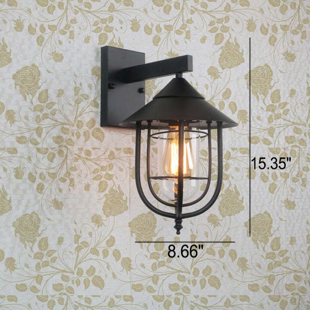 Vintage Industrial Iron Lantern Indoor Outdoor Wall Sconce
