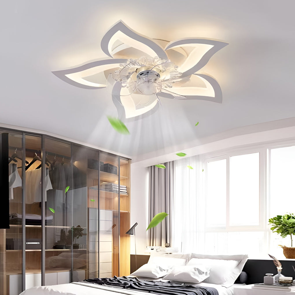 Creative Flower Shaped Three Step Dimming LED Nordic Ceiling Fan Lights-Lighom
