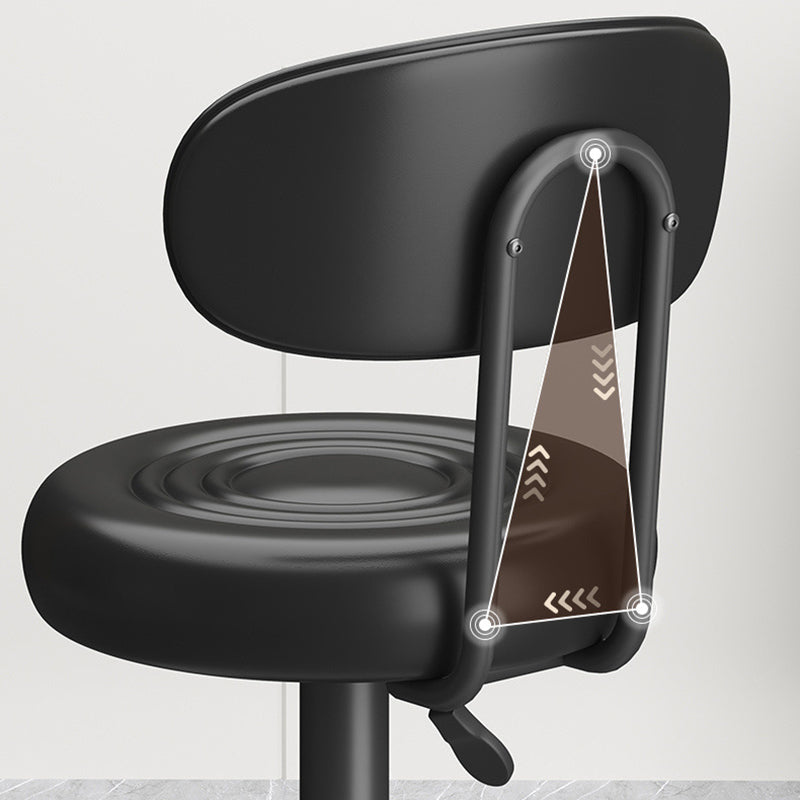 Contemporary Leather Swivel Bar Stool Height Adjustable — Black Seat + Silver Base