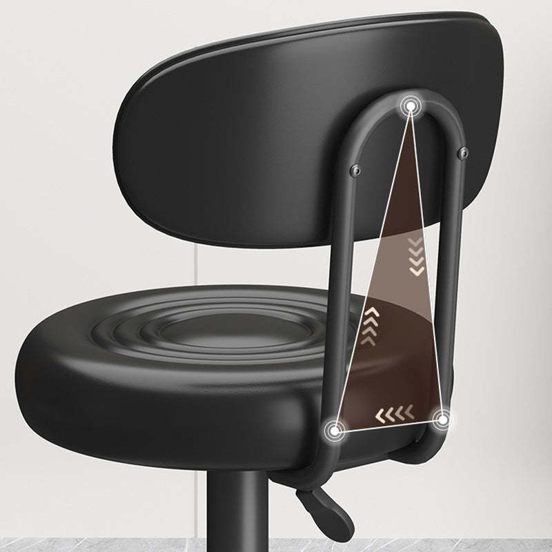 Contemporary Leather Swivel Bar Stool Height Adjustable — Black Seat + Silver Base