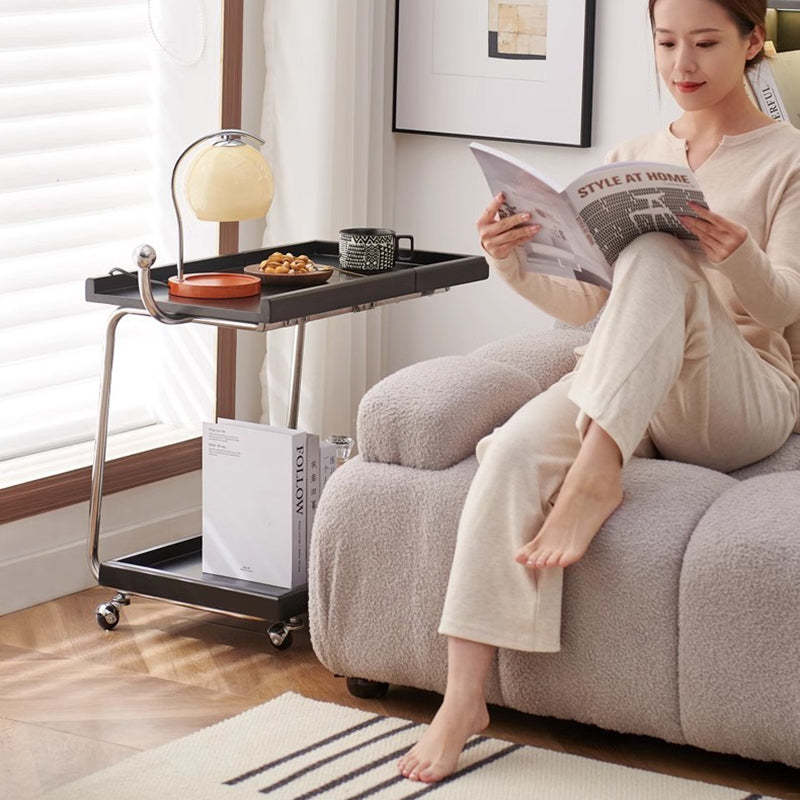 Nordic Wood Stainless Steel Movable Side Table 2-Tier