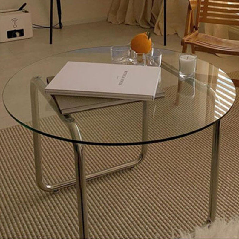 Minimalist Round Glass Steel Coffee Table