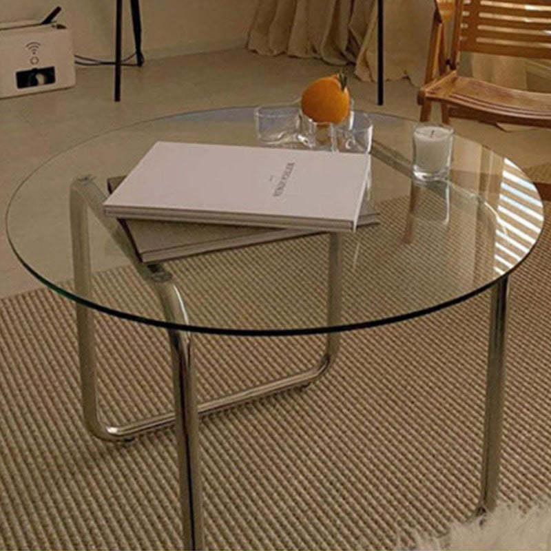Minimalist Round Glass Steel Coffee Table