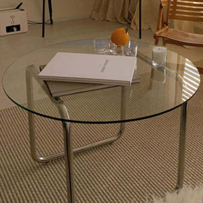 Minimalist Round Glass Steel Coffee Table
