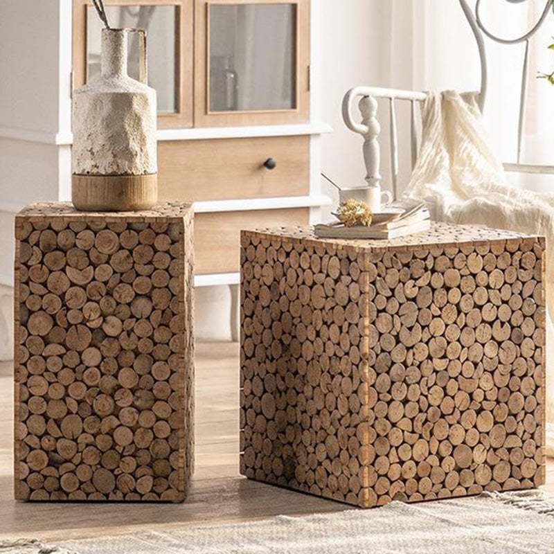 Vintage Geometric Wood End Table