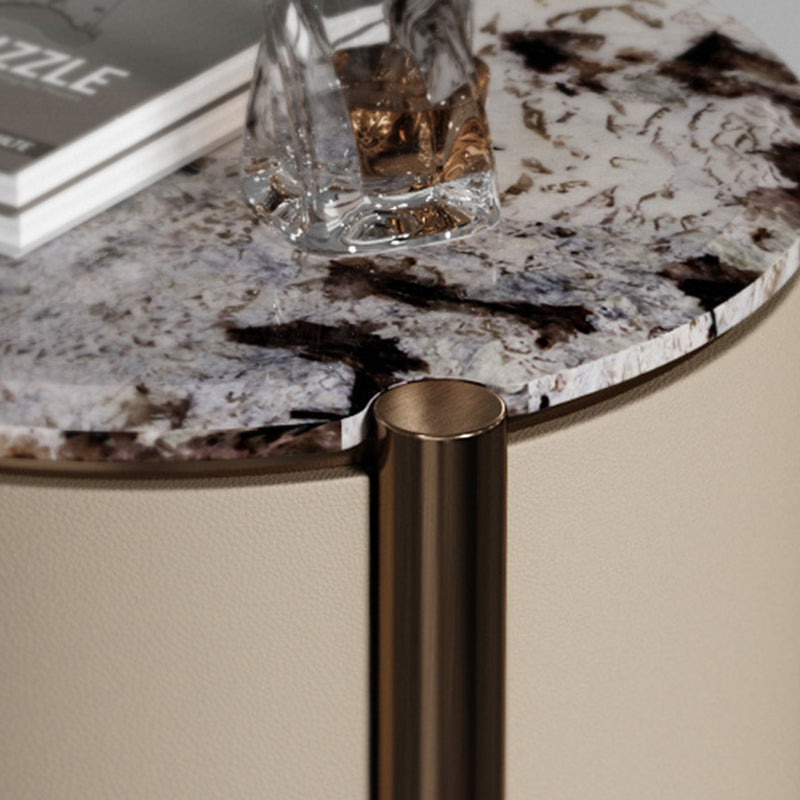 Modern Marble Solid Wood Round Nightstand 2-Drawer