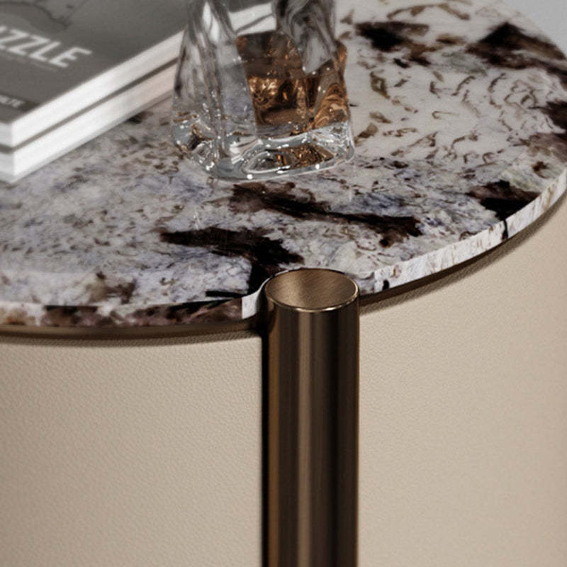 Modern Marble Solid Wood Round Nightstand 2-Drawer