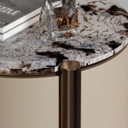 Modern Marble Solid Wood Round Nightstand 2-Drawer