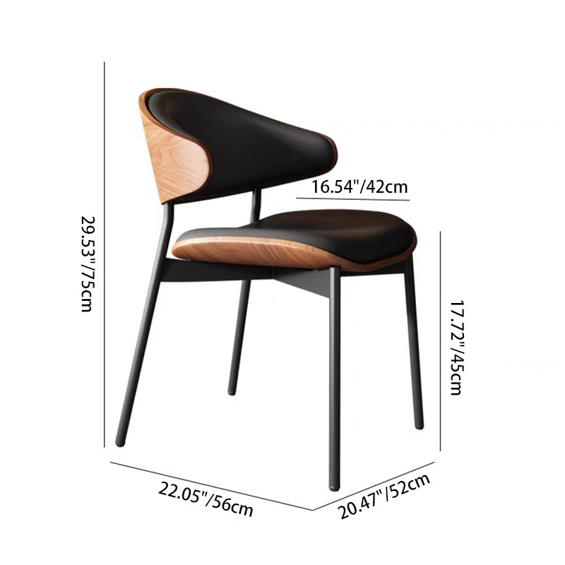 Retro PU Wood Metal Curved Dining Chair