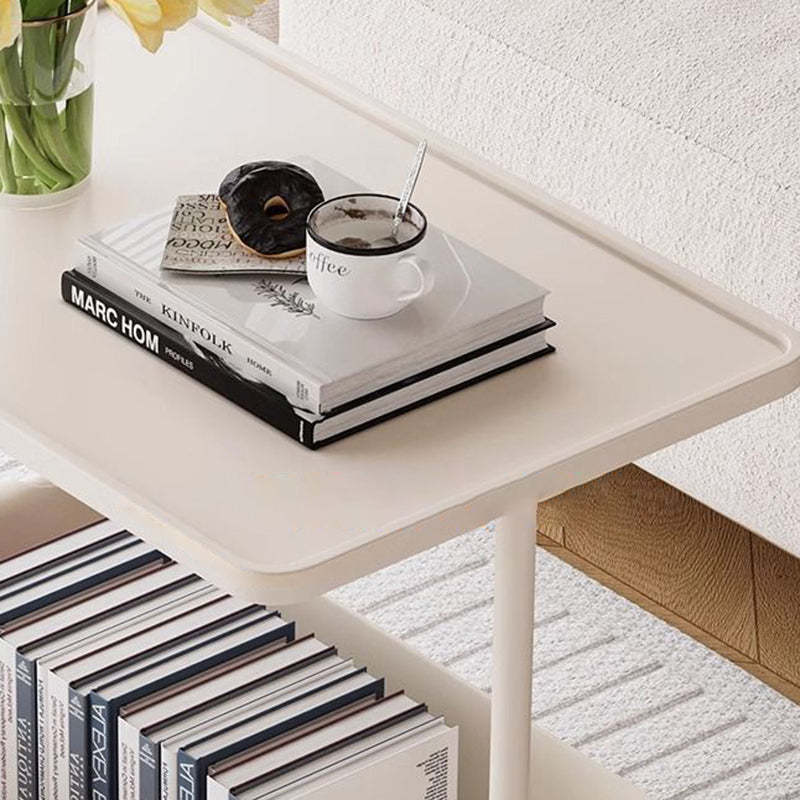 Minimalist Iron Leather Rectangular Movable End Table 2-Tier