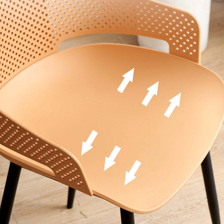 Minimalist Plastic Iron Dining Chair With Armrest — Black