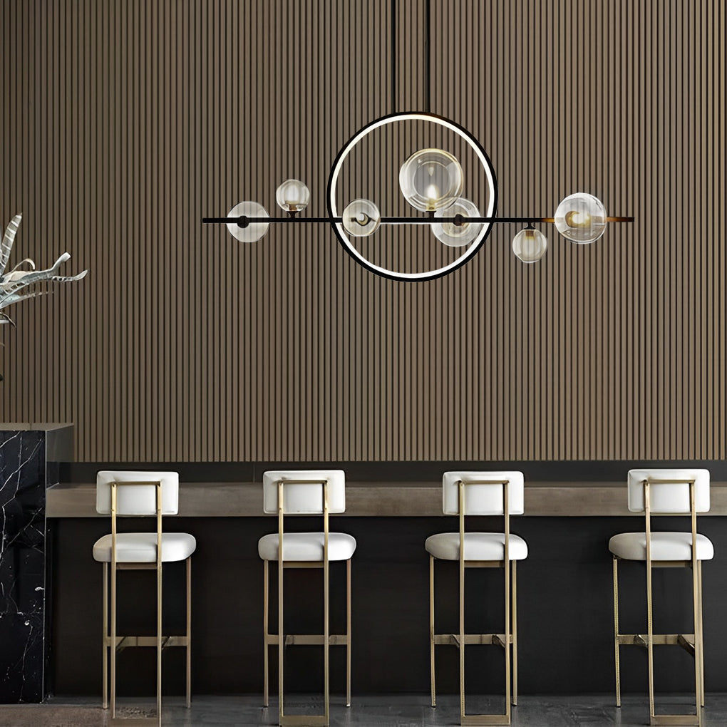 Moon Glass Bubble LED Black Postmodern Dining Chandelier