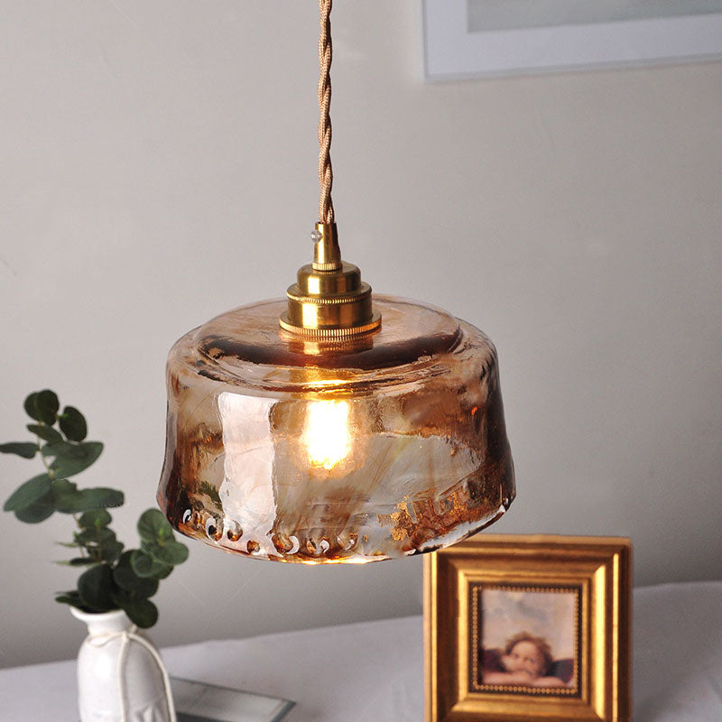 Lighom modern amber drum brass pendant lighting — 220V-240V (UK/AU)
