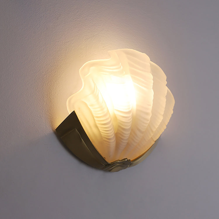 Art Deco Shell Brass Glass Wall Sconce