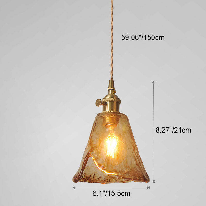 Retro Brass Geometric Amber Glass Pendant Light