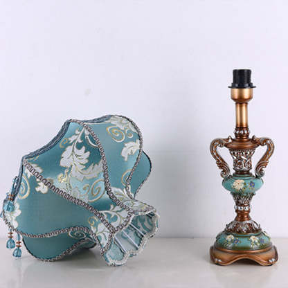 European Blue Fabric Tassel Resin Table Lamp — Remote Control Switch / 220V-240V For UK/AU