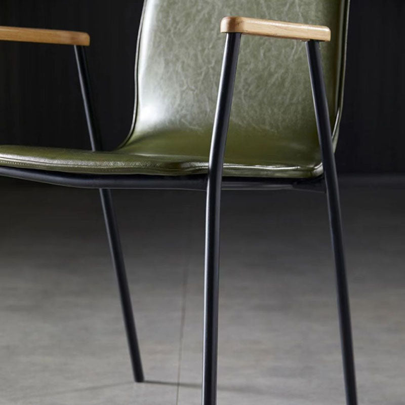 Industrial Upholstered Leather Wood Dining Chair