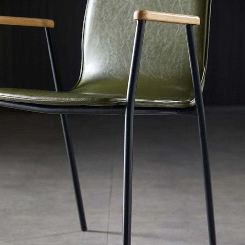 Industrial Upholstered Leather Wood Dining Chair