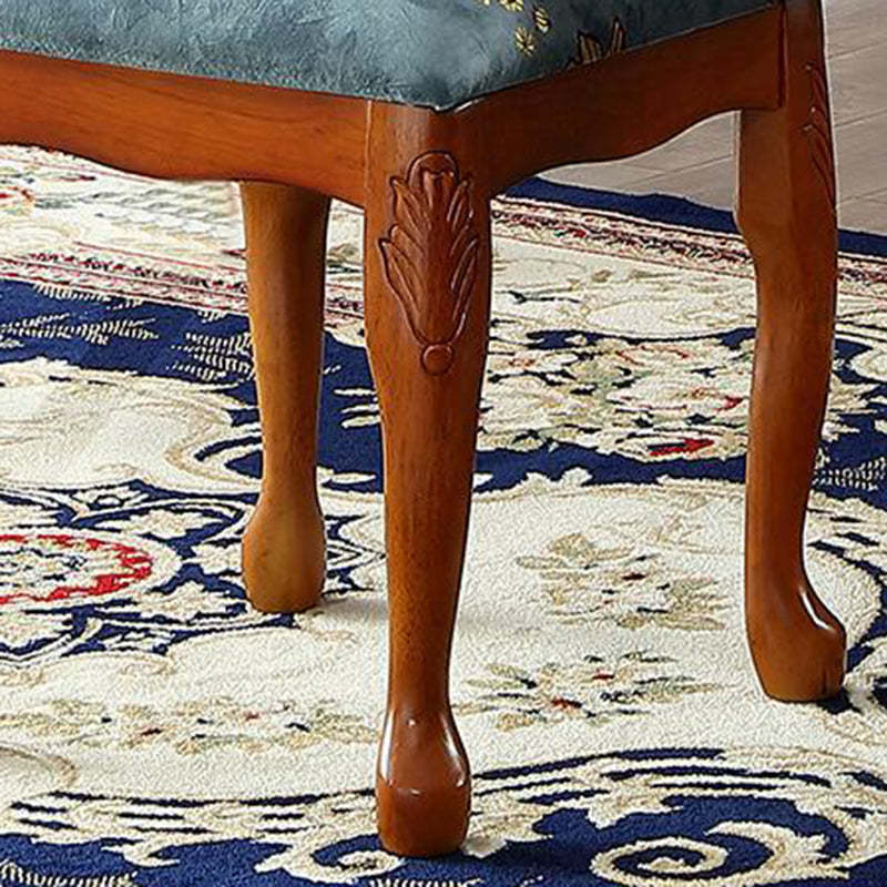 European Fabric Carved Wood Vanity Stool