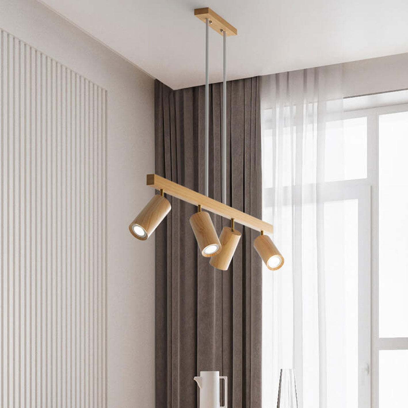 Nordic Solid Wood Spotlight Track Chandelier