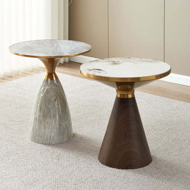 Modern Cone Rock Slab Steel Side Table