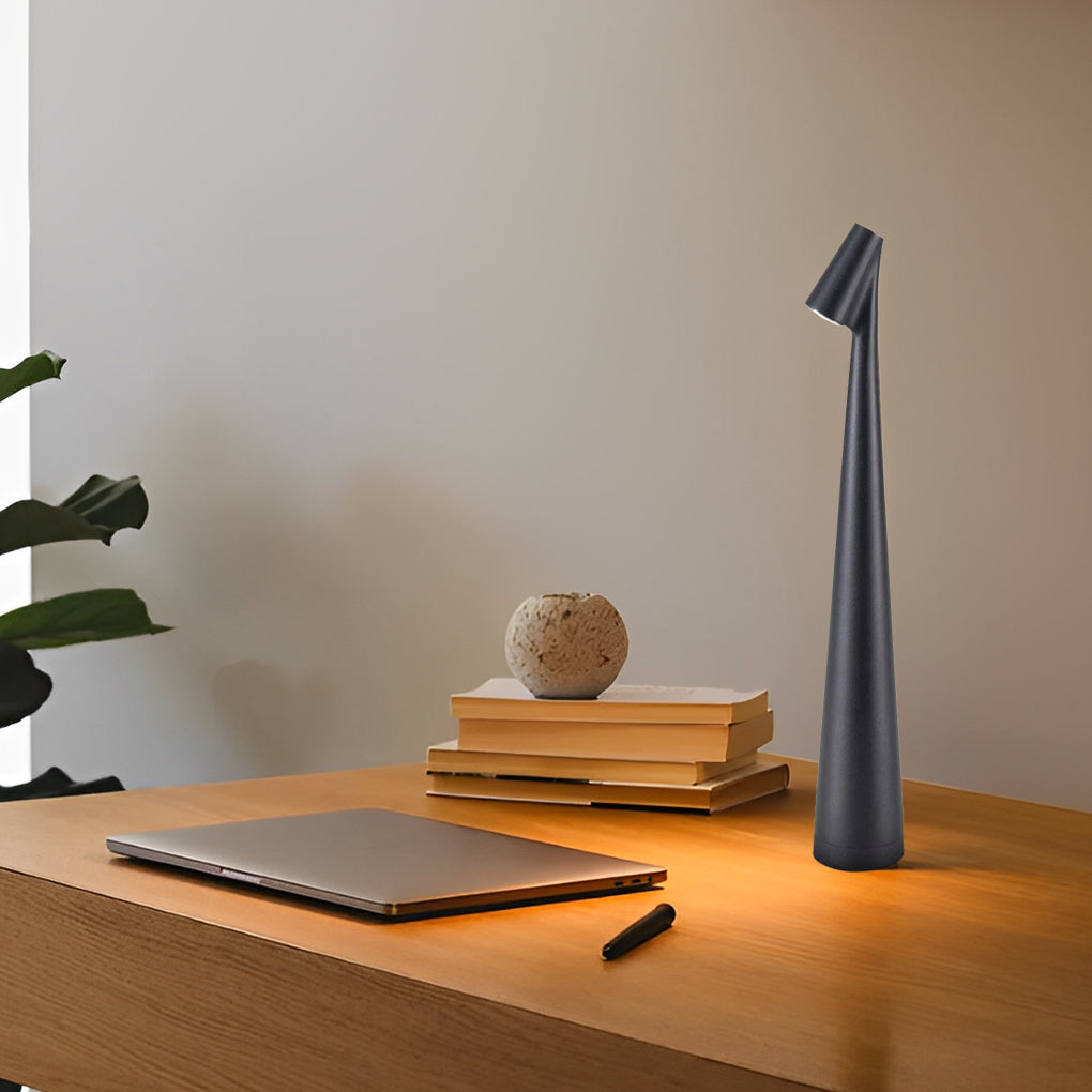 Lighom modern conical stem brown table lamps in metal — 13.8" H x 2" Dia / White