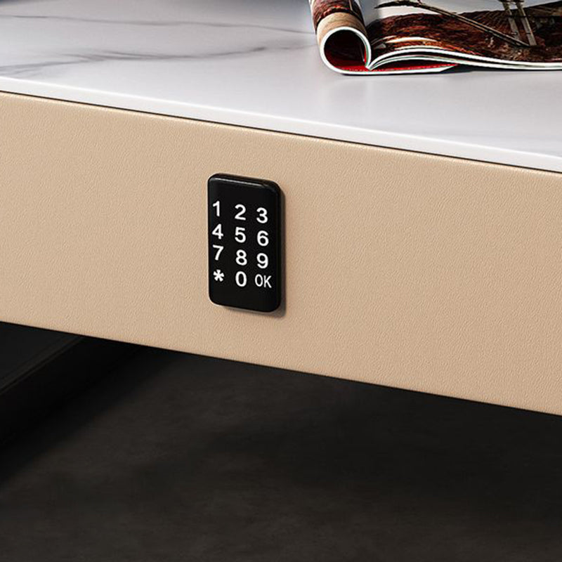 Minimalist Lock Tempered Glass Iron Nightstand — Light Gray - Drawer With Lock
