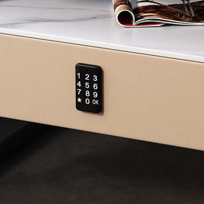 Minimalist Lock Tempered Glass Iron Nightstand — Light Gray - Drawer With Lock